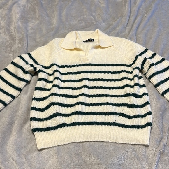 Pullover Sweater Striped Raglan Sleeve  Sweater Casual Knit Jumper Tops Size M - Picture 3 of 4